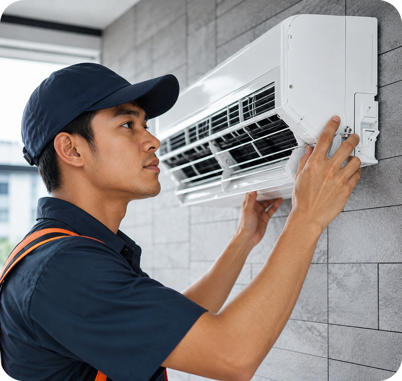 ClearBlue technician completing a split-type AC installation